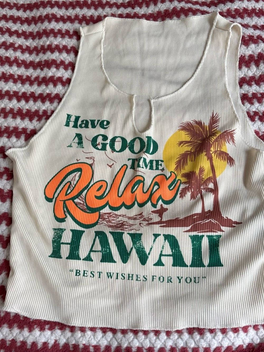 Relax Hawaii Cream Graphic Tank Top - Unbranded